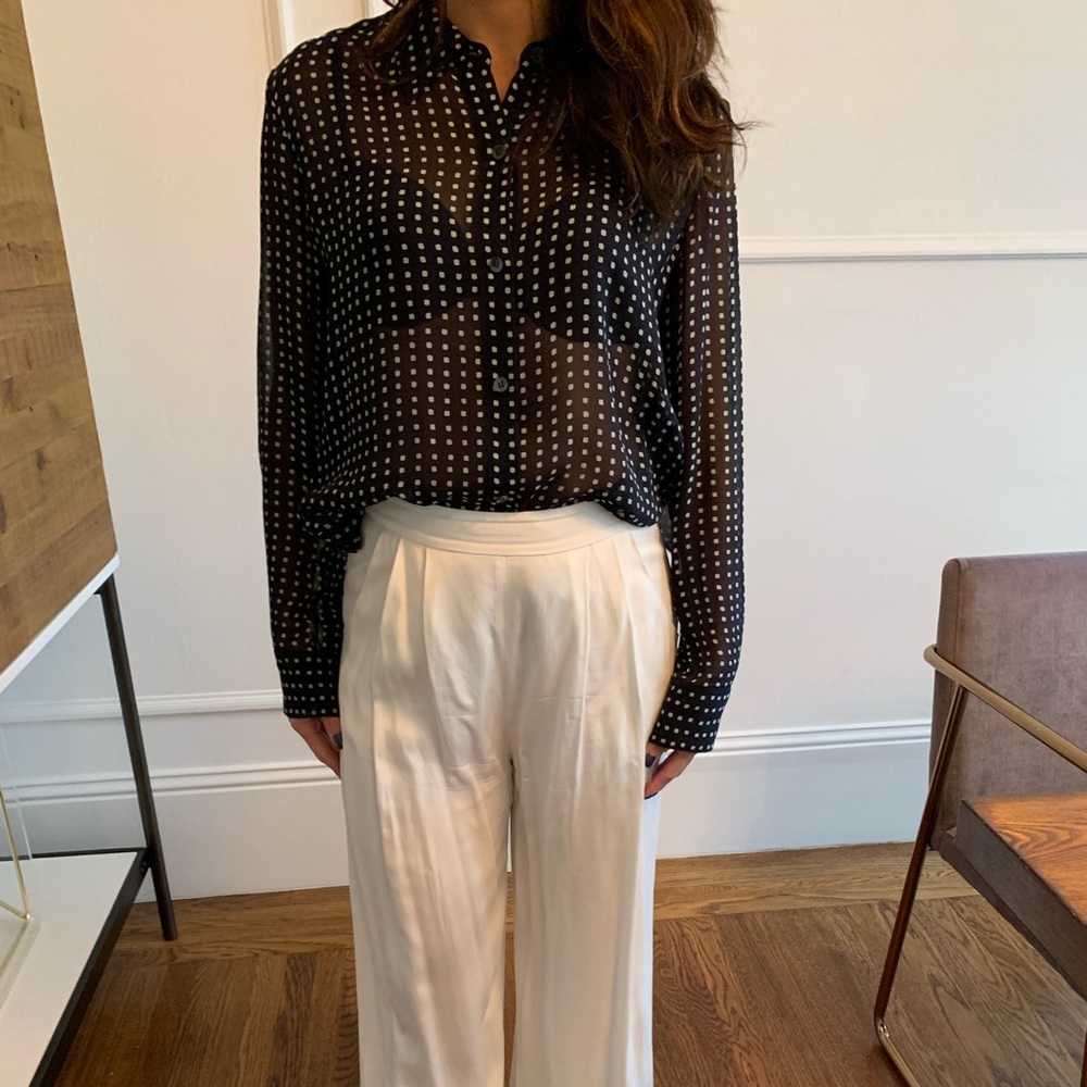 Theory Black Polka Dot Sheer Button-Up Blouse